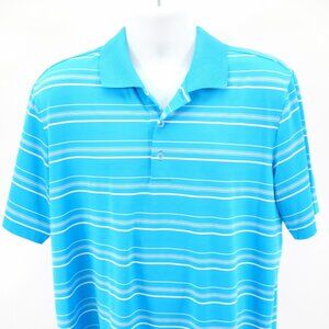 Adidas Puremotion Teal Striped Large Collared Polo Shirt Short Sleeve Polyester